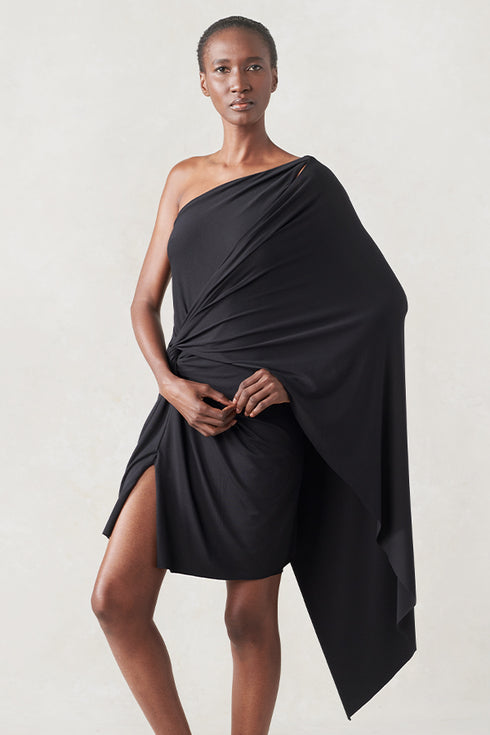 Jersey Short Cape Dress Black XS S M L